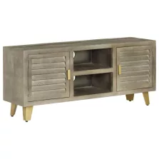   vidaXL szürke tömör mangófa TV-szekrény sárgarézzel 110x30x48 cm