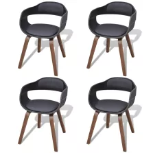 vidaXL 4 db fekete hajlított fa és műbőr étkezőszék