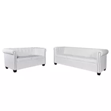   vidaXL 2 személyes és 3 személyes fehér műbőr Chesterfield kanapé
