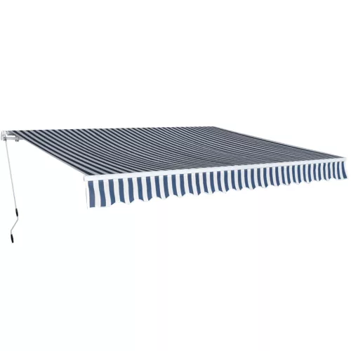 vidaXL kézi működtetésű összecsukható napellenző, kék-fehér, 400 cm
