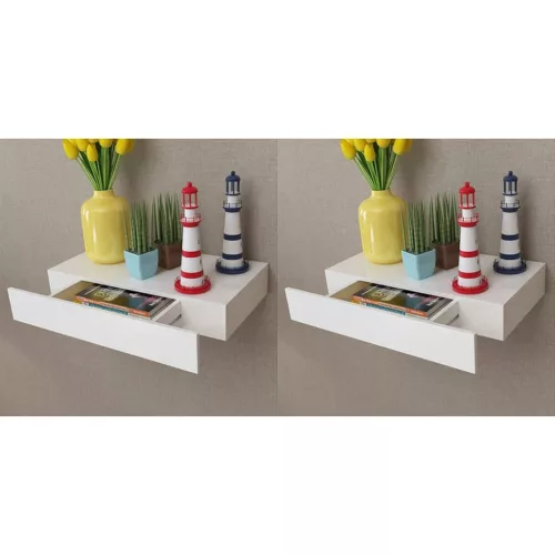 vidaXL 2 db fehér lebegő fali polc fiókkal 48 cm