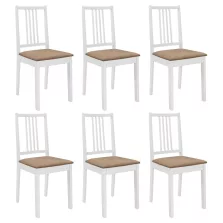 vidaXL 6 db fehér tömör fa étkezőszék párnával