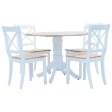 vidaXL 5 db fehér és barna tömör kaucsukfa étkezőszett