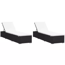vidaXL 2 db fekete polyrattan napozóágy párnával