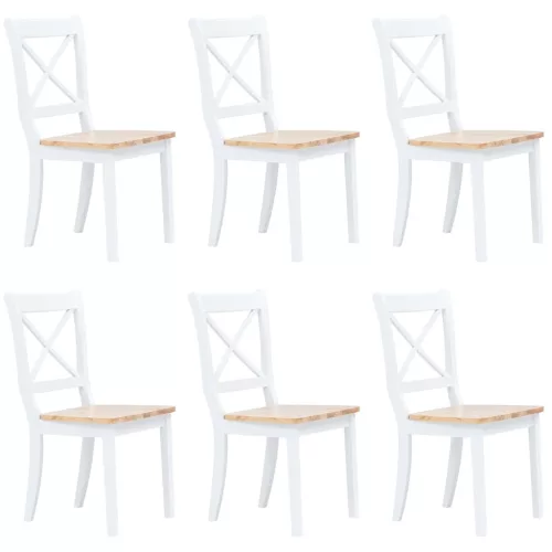 vidaXL 6 db fehér és natúr színű tömör gumifa étkezőszék