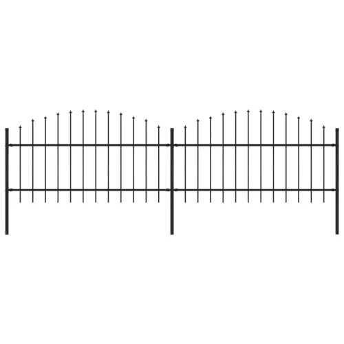 vidaXL fekete lándzsahegy tetejű acélkerítés (1-1,25) x 3,4 m