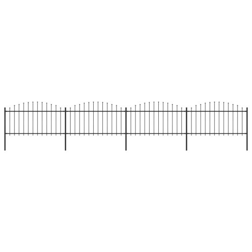 vidaXL fekete lándzsahegy tetejű acélkerítés (1,25-1,5) x 6,8 m