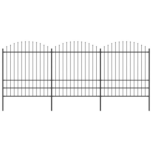 vidaXL fekete lándzsahegy tetejű acélkerítés (1,75-2) x 5,1 m