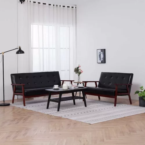 vidaXL 2 darabos fekete műbőr kanapészett