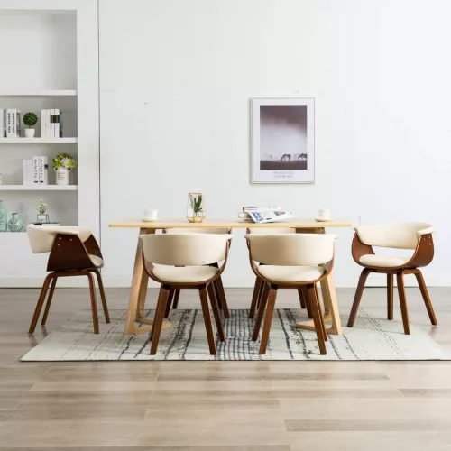 vidaXL 6 db krémszínű hajlított fa és műbőr étkezőszék