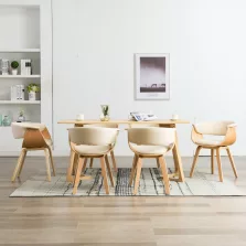   vidaXL 6 db krémszínű hajlított fa és műbőr étkezőszék