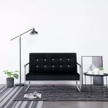   vidaXL 2 személyes fekete króm és bársony karfás kanapé