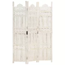   vidaXL 3-paneles fehér mangófa kézzel faragott térelválasztó 120x165cm