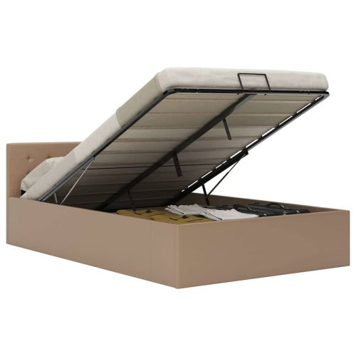 vidaXL kávészínű műbőr hidraulikus ágykeret ágyneműtartóval 120x200 cm