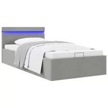   vidaXL világosszürke szövet LED-es ágy hidraulikus tárolóval 100x200cm