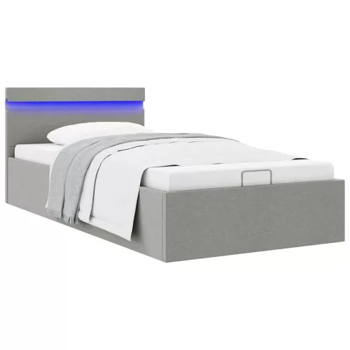vidaXL világosszürke szövet LED-es ágy hidraulikus tárolóval 100x200cm