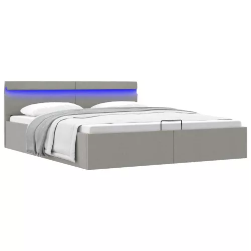 vidaXL világosszürke szövet LED-es ágy hidraulikus tárolóval 180x200cm