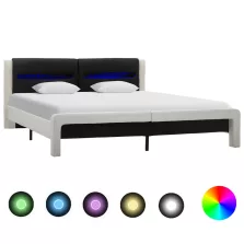   vidaXL Ágykeret LED -es lámpákkal Fehér és fekete 120 x 200 cm Műbőr