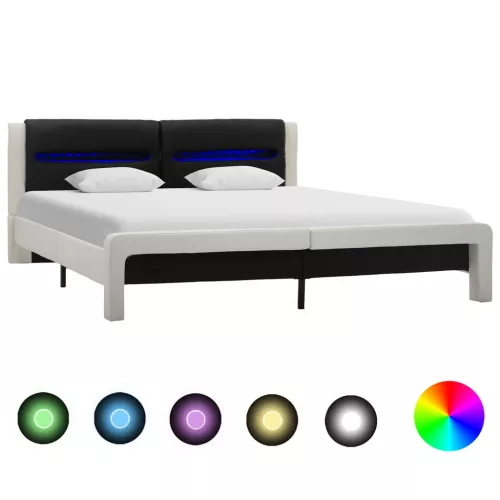 vidaXL Ágykeret LED -es lámpákkal Fehér és fekete 120 x 200 cm Műbőr