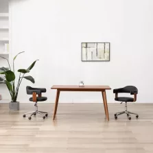 vidaXL fekete hajlított fa és műbőr forgó étkezőszék