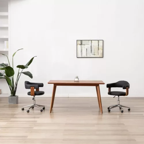 vidaXL fekete hajlított fa és műbőr forgó étkezőszék