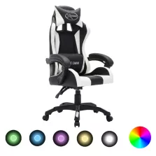   vidaXL fehér és fekete műbőr versenyszék RGB LED-világítással