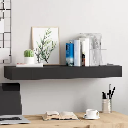 vidaXL fekete lebegő fali polc fiókkal 80 x 25 x 8 cm
