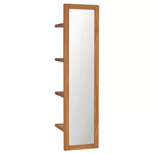vidaXL tömör tíkfa fali tükör polcokkal 30 x 30 x 120 cm