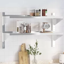   vidaXL 2 szintes ezüst rozsdamentes acél fali polc 100 x 30 x 60 cm