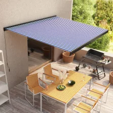   vidaXL kék és fehér manuális kazettás napellenző 350 x 250 cm