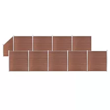   vidaXL 9 négyszögletes és 1 ferde barna WPC kerítéselem 1657 x 186 cm
