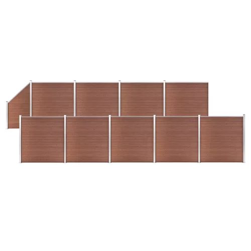 vidaXL 9 négyszögletes és 1 ferde barna WPC kerítéselem 1657 x 186 cm