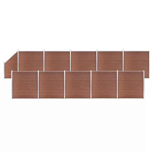 vidaXL 10 négyszögletes és 1 ferde barna WPC kerítéselem 1830 x 186 cm
