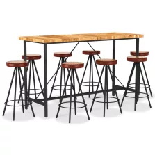   vidaXL 9 részes tömör akácfa, valódi bőr és vászon bárszett