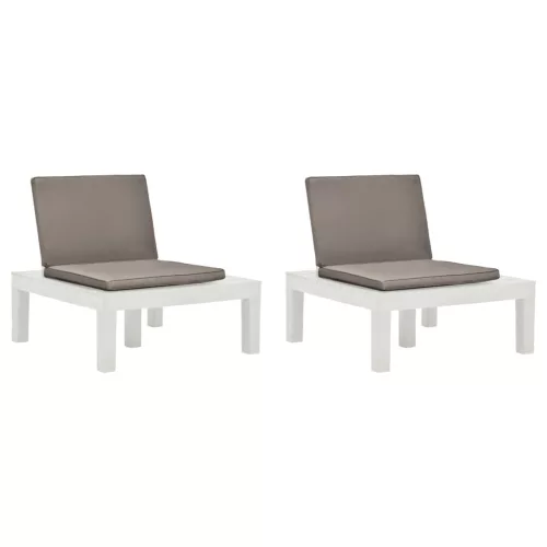 vidaXL 2 db fehér műanyag kerti pihenőszék párnákkal