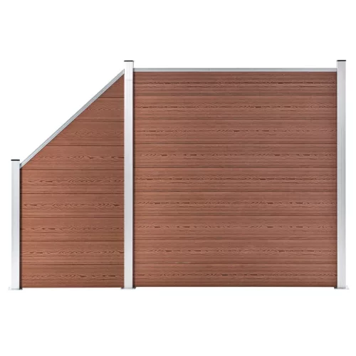 vidaXL 1 négyszögletes és 1 ferde barna WPC kerítéselem 273 x 186 cm