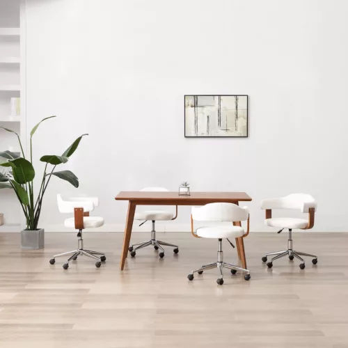 vidaXL 4 db fehér hajlított fa és műbőr forgó étkezőszék