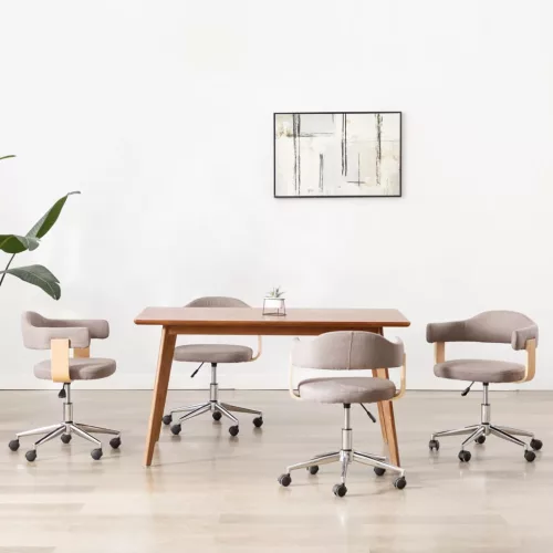 vidaXL 4 db tópszínű hajlított fa és szövet forgó étkezőszék