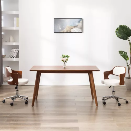 vidaXL 2 db fehér hajlított fa és műbőr forgó étkezőszék