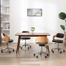   vidaXL 4 db fekete hajlított fa és műbőr forgó étkezőszék