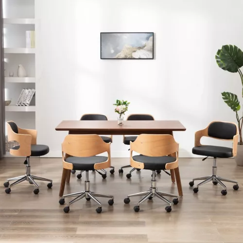 vidaXL 6 db fekete hajlított fa és műbőr forgó étkezőszék