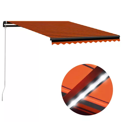 vidaXL narancs és barna kézzel kihúzható LED-es napellenző 300x250 cm