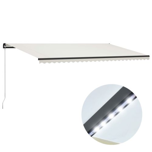 vidaXL krémszínű kézzel kihúzható LED-es napellenző 600 x 300 cm