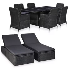   vidaXL 9 részes fekete kültéri polyrattan étkezőgarnitúra