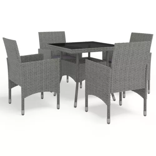vidaXL 5 részes szürke polyrattan és üveg kerti étkezőgarnitúra
