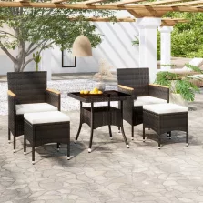   vidaXL 5 részes fekete polyrattan és edzett üveg kerti étkezőgarnitúra