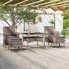  vidaXL 5 részes szürke polyrattan és edzett üveg kerti étkezőgarnitúra