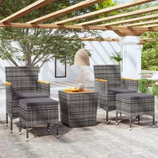   vidaXL 5 részes szürke polyrattan és tömör akácfa kerti bisztrószett