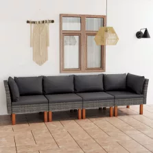   vidaXL 4 személyes szürke polyrattan kerti kanapé párnákkal