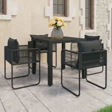 vidaXL 5 részes fekete PVC rattan kerti étkezőgarnitúra